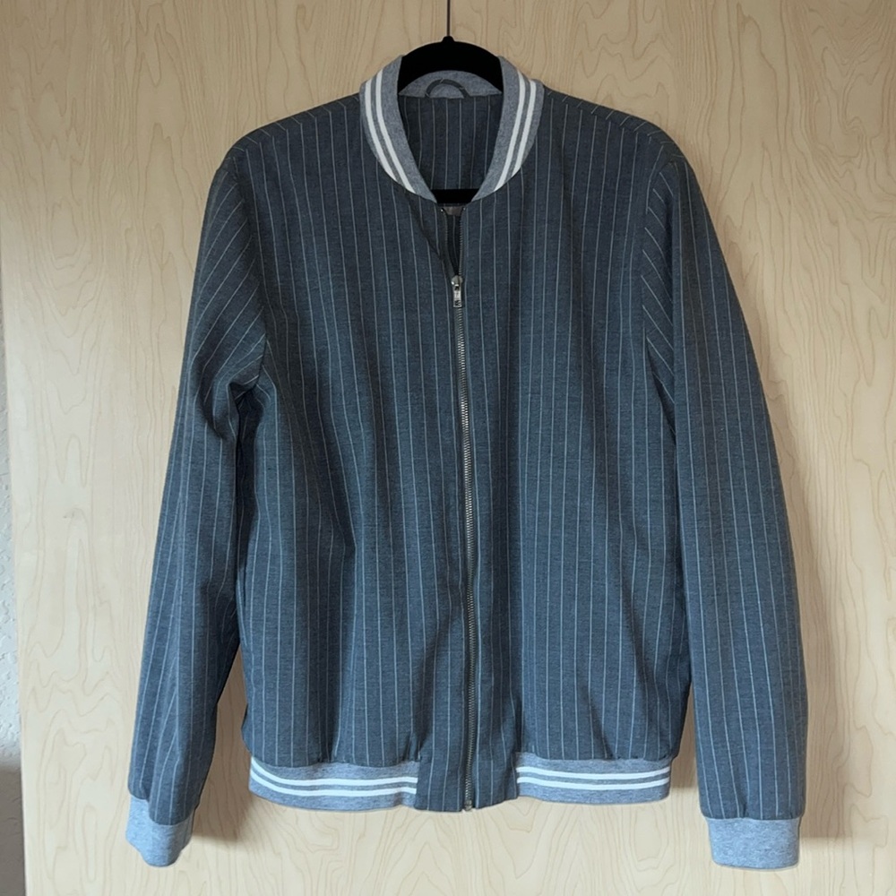 Men’s grey pinstripe bomber